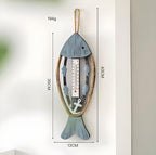 Pendentif Poisson en Bois, Thermomètre Suspendu Arête Poisson, Décoration Murale Nautique