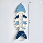 Pendentif Poisson en Bois, Thermomètre Suspendu Arête Poisson, Décoration Murale Nautique
