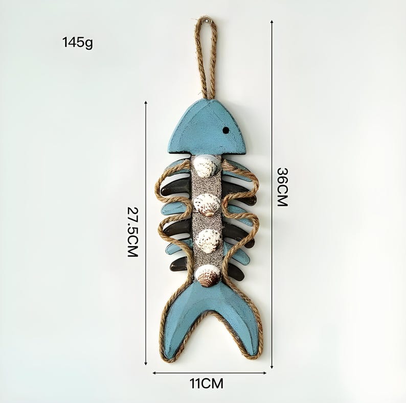 Pendentif Poisson en Bois, Thermomètre Suspendu Arête Poisson, Décoration Murale Nautique