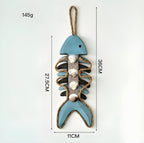 Pendentif Poisson en Bois, Thermomètre Suspendu Arête Poisson, Décoration Murale Nautique