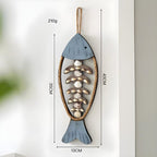 Pendentif Poisson en Bois, Thermomètre Suspendu Arête Poisson, Décoration Murale Nautique
