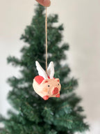 Cochon volant en bois sculpté à la main – Décoration de Noël, 8,1 cm
