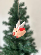Cochon volant en bois sculpté à la main – Décoration de Noël, 8,1 cm