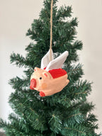 Cochon volant en bois sculpté à la main – Décoration de Noël, 8,1 cm