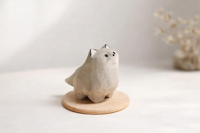 Figurine loup en bois 4,2×4,5 cm - Décoration étagère animalière rustique