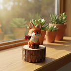 Renard en bois sculpté à la main | Figurine animalière décorative | 5x5x8 cm