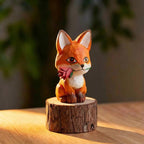 Renard en bois sculpté à la main | Figurine animalière décorative | 5x5x8 cm