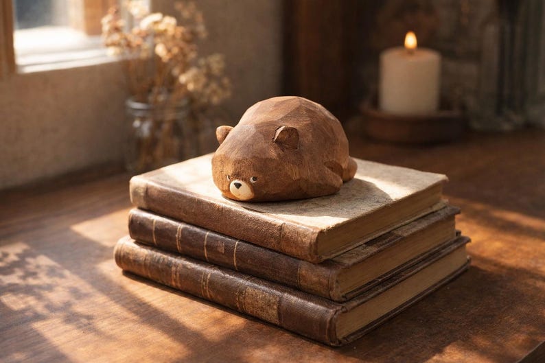 Figurine d'ours en bois sculptée à la main – Décoration minimaliste scandinave