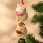 Cloche en bois faite main avec animaux de la ferme empilés, décoration suspendue pour sapin de Noël, ornement rustique avec son doux