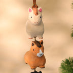 Cloche en bois faite main avec animaux de la ferme empilés, décoration suspendue pour sapin de Noël, ornement rustique avec son doux