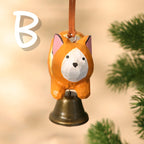 Corgi en bois avec cloche, ornement sculpture à la main, décoration intérieure