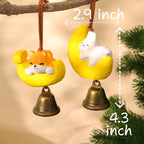 Ornement de cloche animal lune en bois, décoration suspendue chien et chat, carillon sculpté main