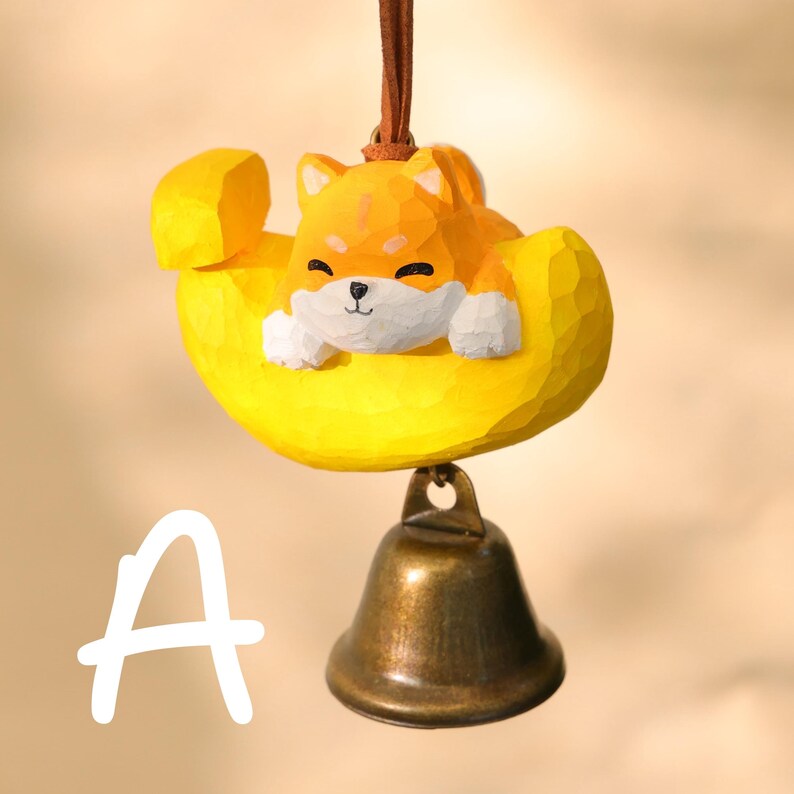 Ornement de cloche animal lune en bois, décoration suspendue chien et chat, carillon sculpté main