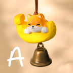 Ornement de cloche animal lune en bois, décoration suspendue chien et chat, carillon sculpté main