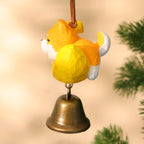 Ornement de cloche animal lune en bois, décoration suspendue chien et chat, carillon sculpté main