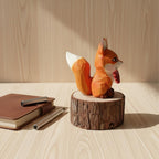 Renard en bois sculpté à la main | Figurine animalière décorative | 5x5x8 cm