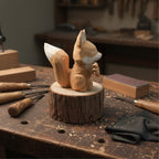 Renard en bois sculpté à la main | Figurine animalière décorative | 5x5x8 cm