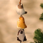 Figurine Animaux Empilés en Bois avec Cloche - Ornement Chat et Carlin, Carillon Éolien Artisanal