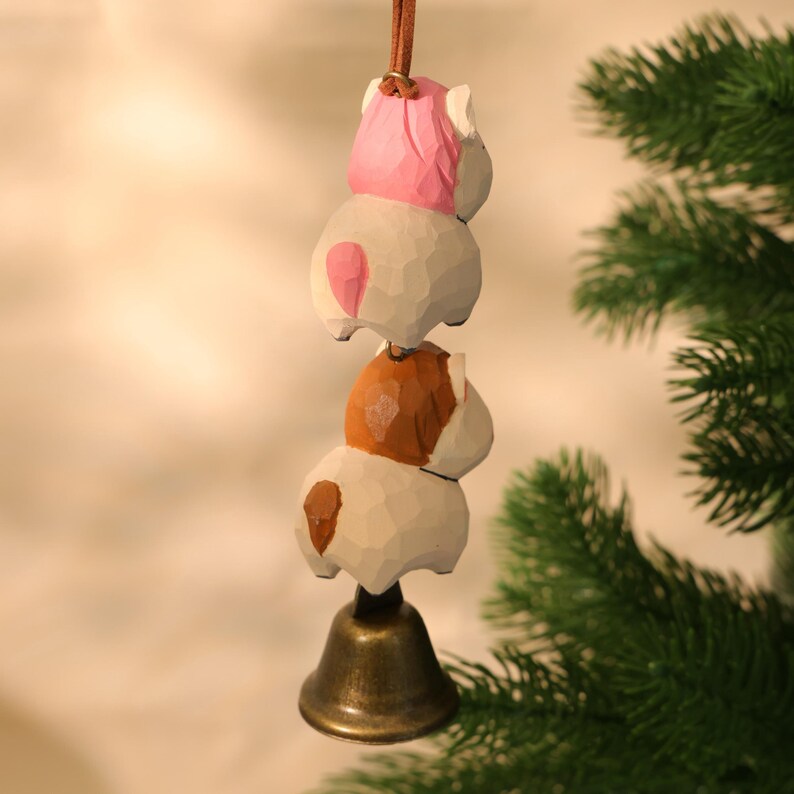 Cloche en bois faite main avec animaux de la ferme empilés, décoration suspendue pour sapin de Noël, ornement rustique avec son doux