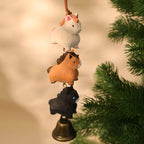 Cloche en bois faite main avec animaux de la ferme empilés, décoration suspendue pour sapin de Noël, ornement rustique avec son doux
