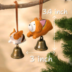 Corgi en bois avec cloche, ornement sculpture à la main, décoration intérieure