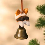 Corgi en bois avec cloche, ornement sculpture à la main, décoration intérieure