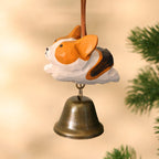 Corgi en bois avec cloche, ornement sculpture à la main, décoration intérieure