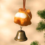 Corgi en bois avec cloche, ornement sculpture à la main, décoration intérieure