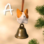Corgi en bois avec cloche, ornement sculpture à la main, décoration intérieure
