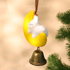 Ornement de cloche animal lune en bois, décoration suspendue chien et chat, carillon sculpté main