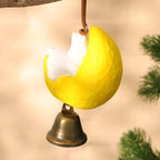 Ornement de cloche animal lune en bois, décoration suspendue chien et chat, carillon sculpté main