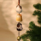 Figurine Animaux Empilés en Bois avec Cloche - Ornement Chat et Carlin, Carillon Éolien Artisanal