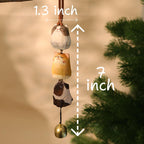 Figurine Animaux Empilés en Bois avec Cloche - Ornement Chat et Carlin, Carillon Éolien Artisanal