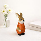 Couple de lapins en bois sculpté à la main, décoration de Pâques rustique, figurine de printemps