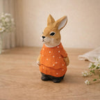 Couple de lapins en bois sculpté à la main, décoration de Pâques rustique, figurine de printemps