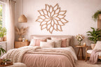Mandala Soleil et Fleurs Murale en Bois, Décoration Murale Rustique
