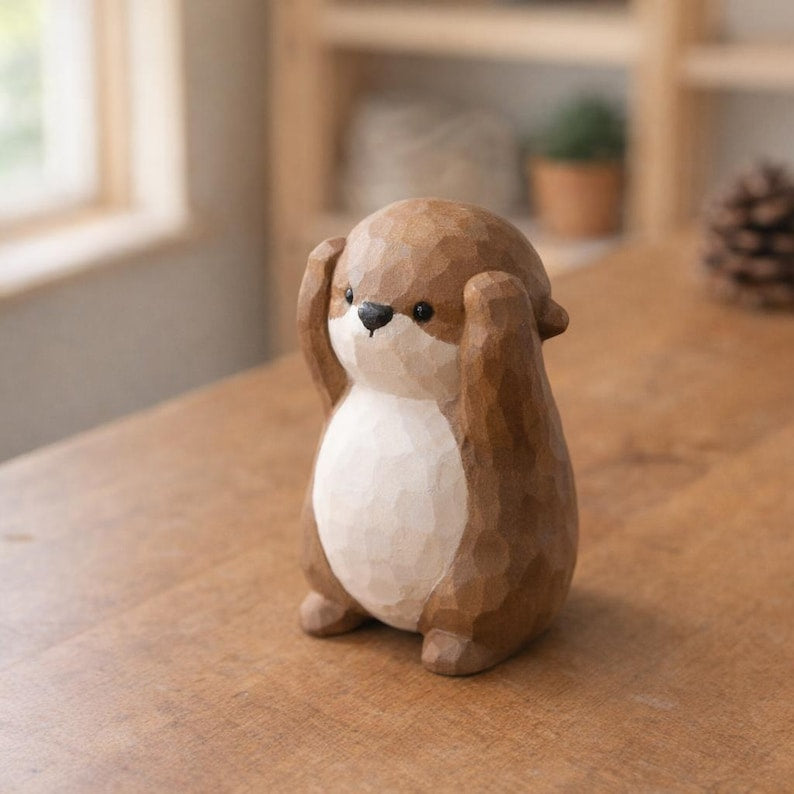 Figurine animalière en bois sculptée à la main | Statue décorative minimaliste pour bureau