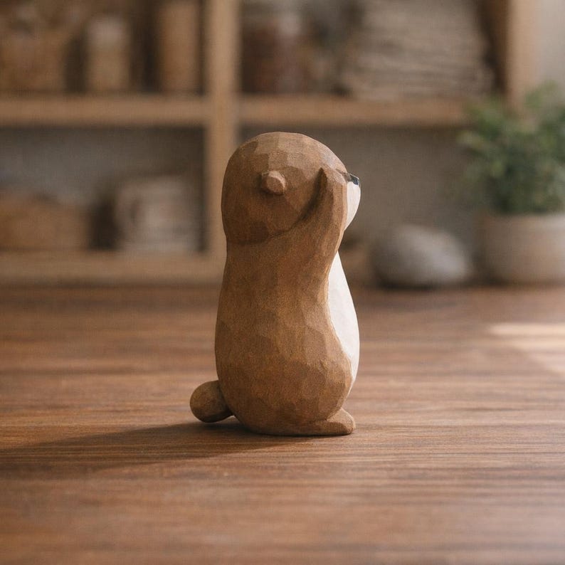 Figurine animalière en bois sculptée à la main | Statue décorative minimaliste pour bureau