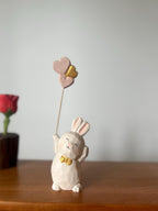 Couple Lapin en Bois Figurine Peinte à la Main 5x9cm Décoration de Pâques