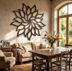 Mandala Soleil et Fleurs Murale en Bois, Décoration Murale Rustique