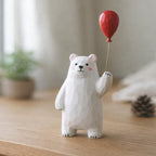 Figurine ours en bois avec ballon | Décoration animalière bois naturel | Ornement fait main | Ours brun ou blanc 10 cm