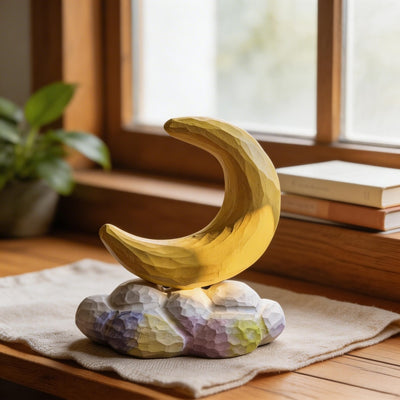 Décoration murale en bois croissant de lune, étagère décorative céleste, ornement fait main, 15 cm