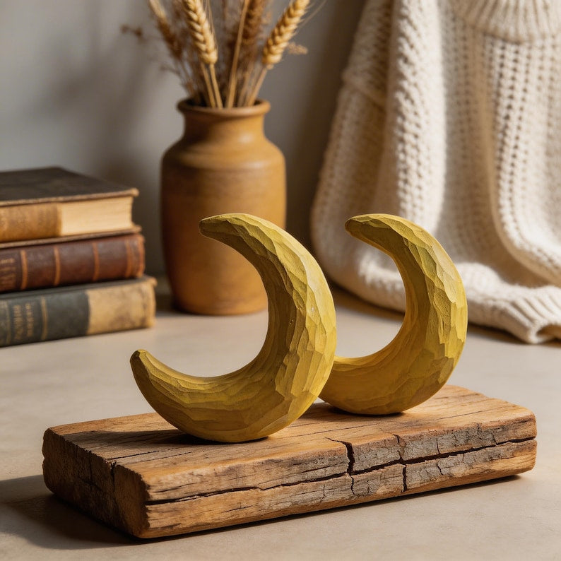 Décoration murale en bois croissant de lune, étagère décorative céleste, ornement fait main, 15 cm