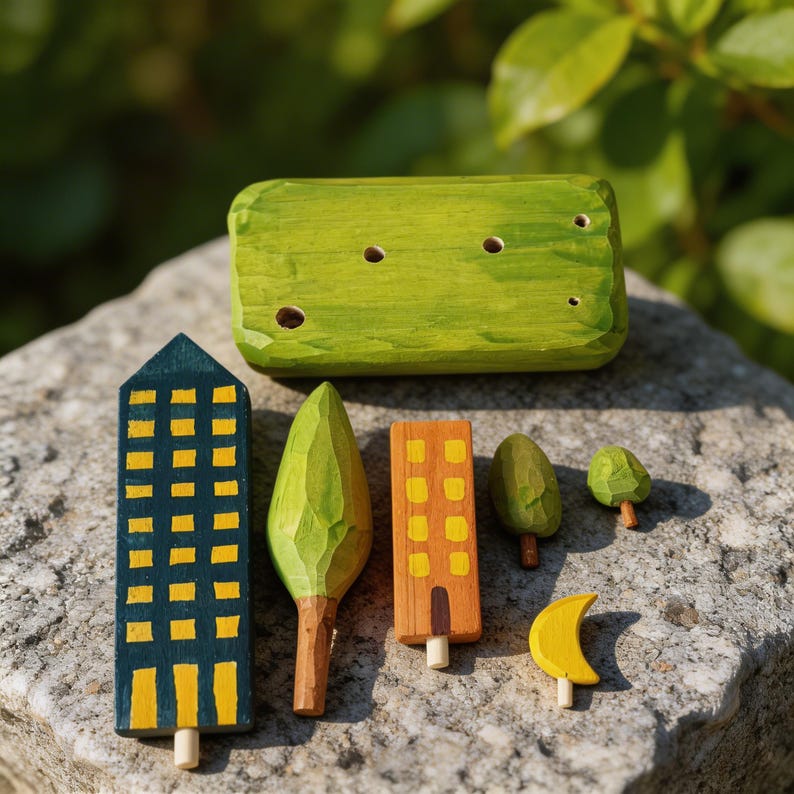 Décoration de ville en bois, paysage urbain moderne, ornement d'horizon coloré 16 cm