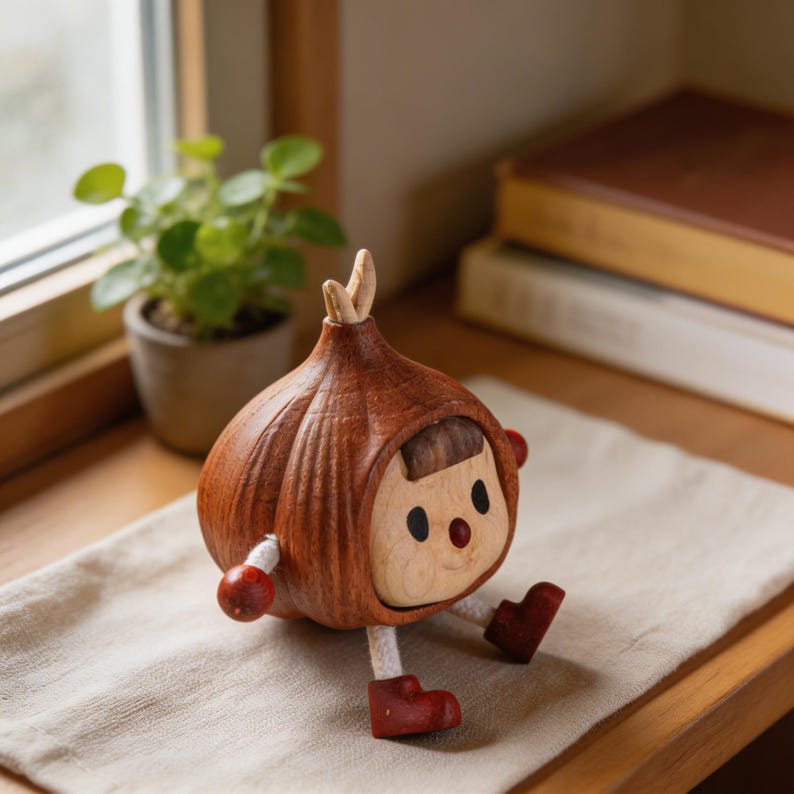 Figurine gland en bois macramé, décoration étagère cottagecore 6,3 cm