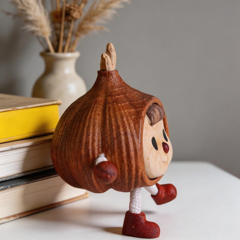 Figurine gland en bois macramé, décoration étagère cottagecore 6,3 cm
