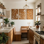Art mural bohème en bois 3 pièces, panneaux muraux Monstera, décoration tropicale