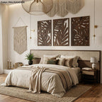 Art mural bohème en bois 3 pièces, panneaux muraux Monstera, décoration tropicale