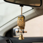 Carillons éoliens hibou en bois sculpté à la main avec cloche, décoration suspendue rustique