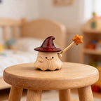 Figurines de sorcier en bois sculpté à la main, Bois naturel, Chapeau magnétique amovible, Baguette étoile/lune, Décoration fantaisiste